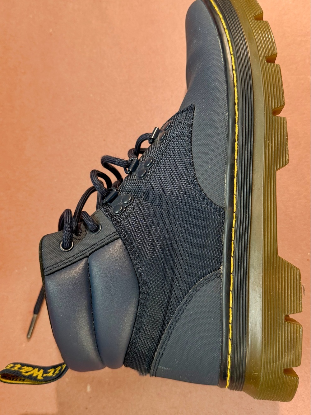 Dr. Martens Navy Blue Tech Vinyl and Canvas Lace-Up Work Boots - Picture 5 of 9